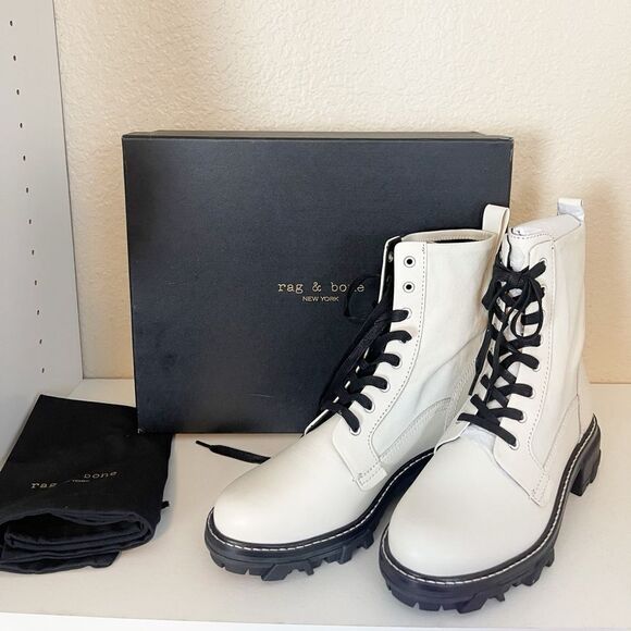 rag & bone Shiloh leather Combat Boot in antique white . 41/11. New - Picture 11 of 16